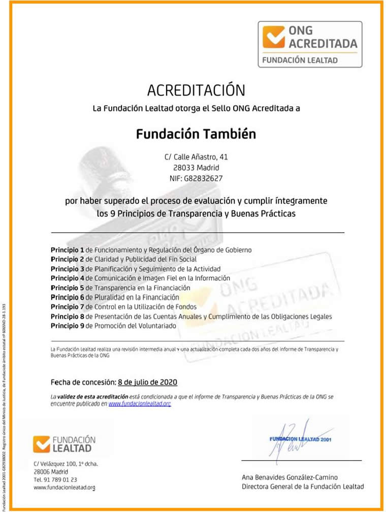 Fundación También, ONG acreditada por la Fundación Lealtad
