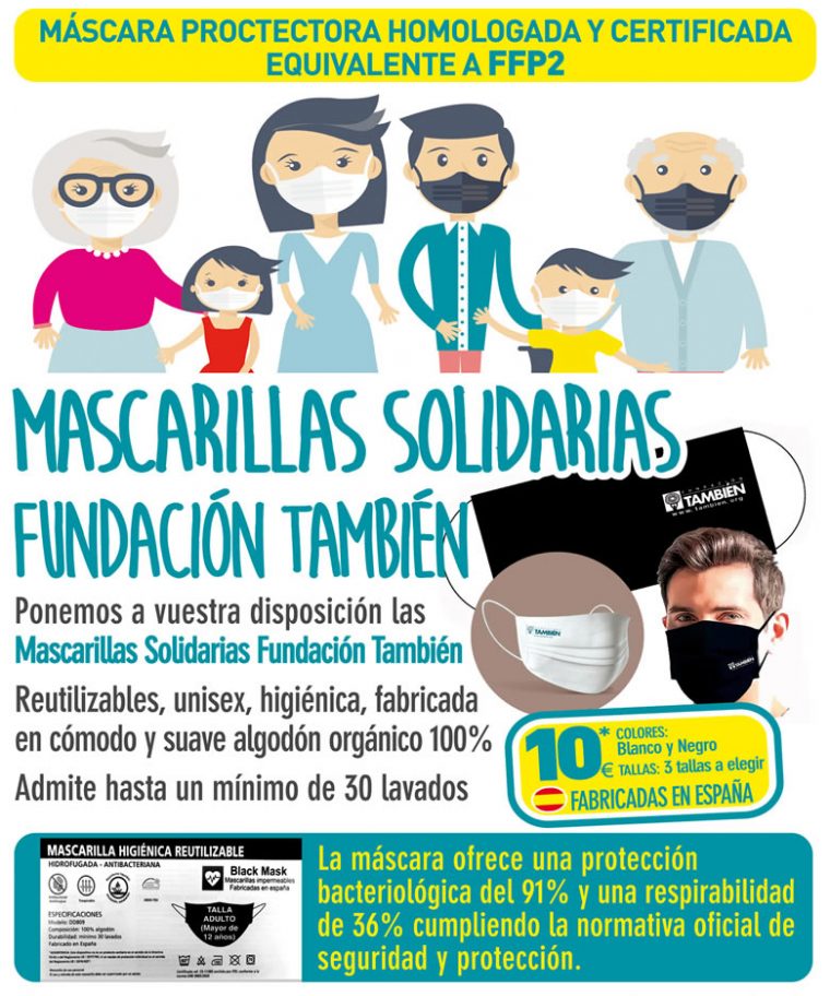 Especificaciones de las mascarillas solidarias FFP2 de la Fundación También