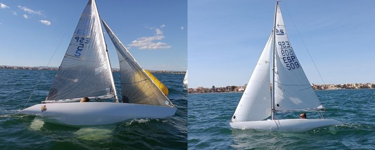 A la izquierda Teresa Silva, a la derecha Carlos Rolandi, compitiendo en la clase 2.4 mR